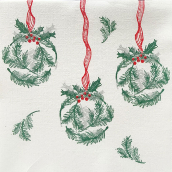 Paviot Boule de Sapin, weiß mit Wanderer Motiv Druck Weihnachtskugel aus Tannenzweigen, rot-grün